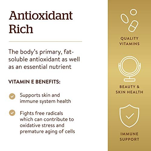 Solgar Vitamin E 200 IE Alpha, 100 Softgels – Antioxidant, gesunde Haut, Immunsystem – natürliches Vitamin E – glutenfrei, laktosefrei – 100 Portionen