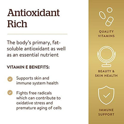 Solgar Vitamin E 200 IE Alpha, 100 Softgels – Antioxidant, gesunde Haut, Immunsystem – natürliches Vitamin E – glutenfrei, laktosefrei – 100 Portionen