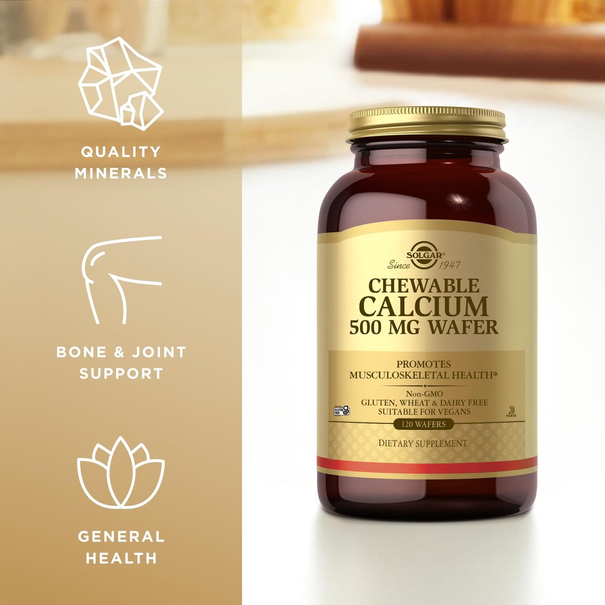 Solgar Kautabletten Calcium 500 mg – 120 Stück – Unterstützt die Gesundheit des Bewegungsapparats – Nicht-GMO, vegan, gluten-, weizen- und milchfrei, koscher – 60 Portionen