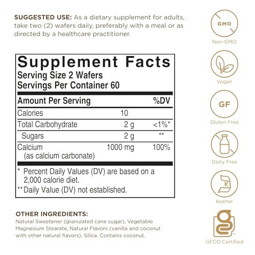 Solgar Kautabletten Calcium 500 mg – 120 Stück – Unterstützt die Gesundheit des Bewegungsapparats – Nicht-GMO, vegan, gluten-, weizen- und milchfrei, koscher – 60 Portionen