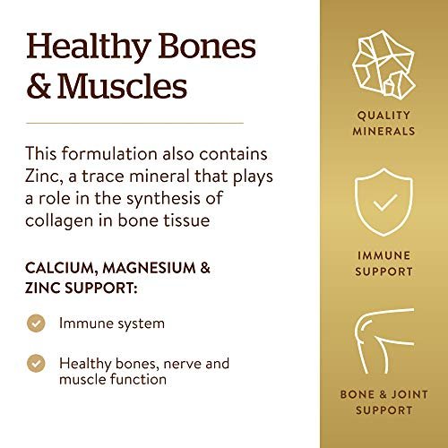 Solgar Calcium Magnesium Plus Zink – 100 Tabletten für starke Knochen & Zähne, unterstützt Nerven- & Muskelfunktion – Nicht-GVO, vegan, glutenfrei, laktosefrei, koscher – 33 Portionen