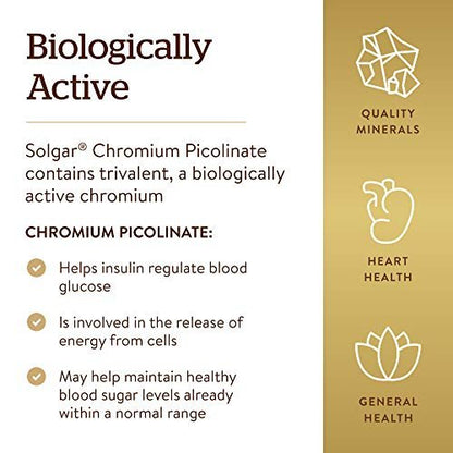 Solgar Chrompicolinat 200 mcg, 180 pflanzliche Kapseln – Unterstützt einen gesunden Blutzuckerstoffwechsel – Non-GMO, vegan, glutenfrei, laktosefrei, koscher – 180 Portionen