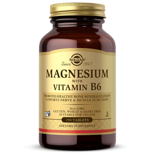 Solgar Magnesium mit Vitamin B6, 250 Tabletten – Unterstützt gesunde Knochenmineralisierung, Nerven- & Muskelfunktion, Energiestoffwechsel – Nicht-GMO, Vegan, Glutenfrei, Milchfrei, Koscher – 83 Portionen