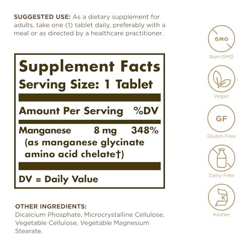 Chelat-Mangan von Solgar – 100 Tabletten – Hochbioverfügbares Mineralstoffpräparat
