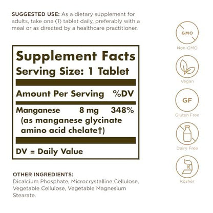 Chelat-Mangan von Solgar – 100 Tabletten – Hochbioverfügbares Mineralstoffpräparat