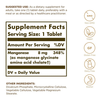 Chelat-Mangan von Solgar – 100 Tabletten – Hochbioverfügbares Mineralstoffpräparat