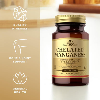 Chelat-Mangan von Solgar – 100 Tabletten – Hochbioverfügbares Mineralstoffpräparat