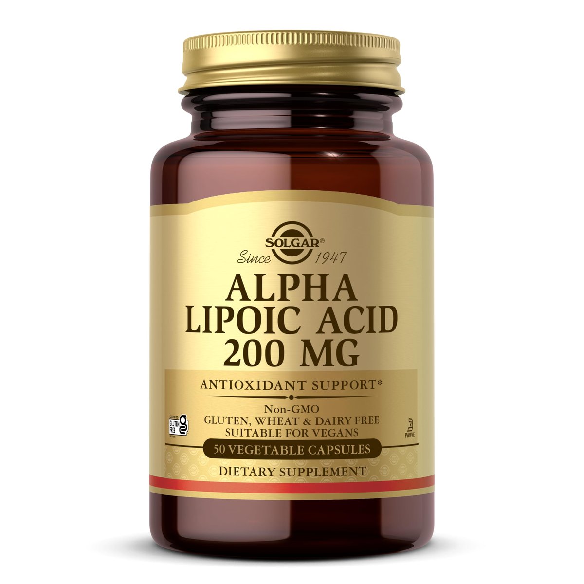 Solgar Alpha-Liponsäure 200 mg, 50 vegane Kapseln – Antioxidans-Unterstützung – Hilft Glutathion, Vitamin C & E, CoQ-10 zu recyceln – Non-GMO, vegan, glutenfrei, laktosefrei, koscher – 50 Portionen