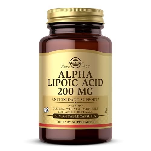 Solgar Alpha-Liponsäure 200 mg, 50 vegane Kapseln – Antioxidans-Unterstützung – Hilft Glutathion, Vitamin C & E, CoQ-10 zu recyceln – Non-GMO, vegan, glutenfrei, laktosefrei, koscher – 50 Portionen