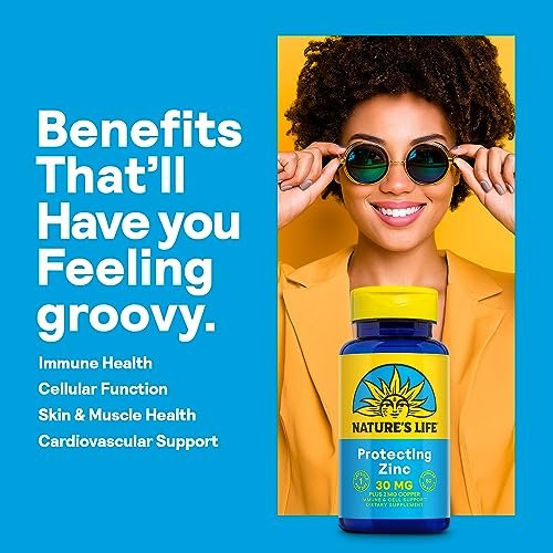 Nature's Life Zink Picolinat 30mg mit 2mg Kupfer – Chelat-Zink für Immunsystem, Herz-Kreislauf, Haut, Zellen und Muskeln – 60-Tage-Garantie – 50 Portionen, 50 Kapseln