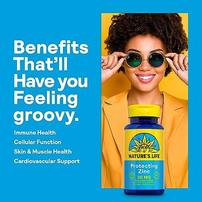 Nature's Life Zink Picolinat 30mg mit 2mg Kupfer – Chelat-Zink für Immunsystem, Herz-Kreislauf, Haut, Zellen und Muskeln – 60-Tage-Garantie – 50 Portionen, 50 Kapseln