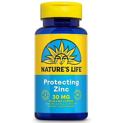Nature's Life Zink Picolinat 30mg mit 2mg Kupfer – Chelat-Zink für Immunsystem, Herz-Kreislauf, Haut, Zellen und Muskeln – 60-Tage-Garantie – 50 Portionen, 50 Kapseln