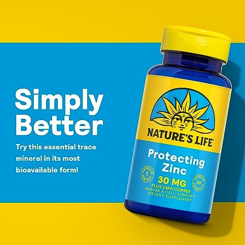 Nature's Life Zink Picolinat 30mg mit 2mg Kupfer – Chelat-Zink für Immunsystem, Herz-Kreislauf, Haut, Zellen und Muskeln – 60-Tage-Garantie – 50 Portionen, 50 Kapseln