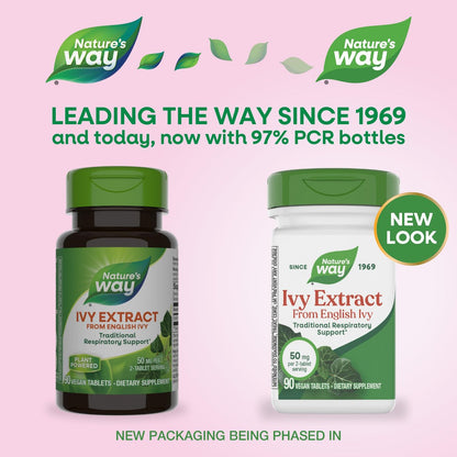 Nature's Way Efeu-Extrakt aus Efeublättern, Traditionelle Unterstützung der Atemwege*, 50 mg pro 2-Tabletten-Portion, 90 vegane Tabletten (Verpackung kann variieren)