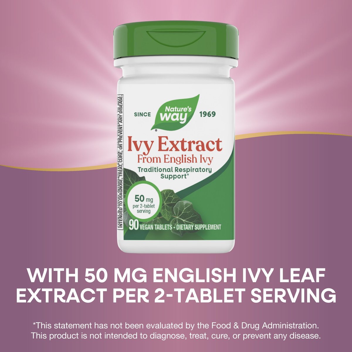 Nature's Way Efeu-Extrakt aus Efeublättern, Traditionelle Unterstützung der Atemwege*, 50 mg pro 2-Tabletten-Portion, 90 vegane Tabletten (Verpackung kann variieren)