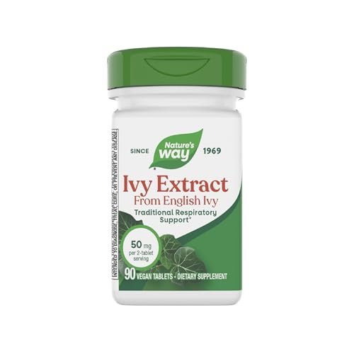 Nature's Way Efeu-Extrakt aus Efeublättern, Traditionelle Unterstützung der Atemwege*, 50 mg pro 2-Tabletten-Portion, 90 vegane Tabletten (Verpackung kann variieren)