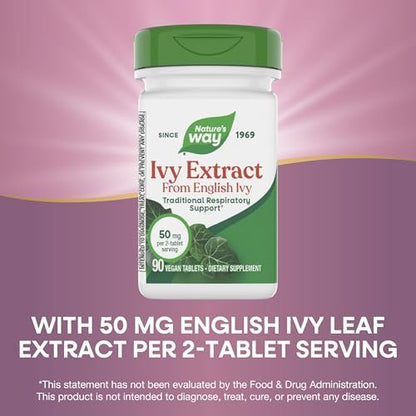 Nature's Way Efeu-Extrakt aus Efeublättern, Traditionelle Unterstützung der Atemwege*, 50 mg pro 2-Tabletten-Portion, 90 vegane Tabletten (Verpackung kann variieren)