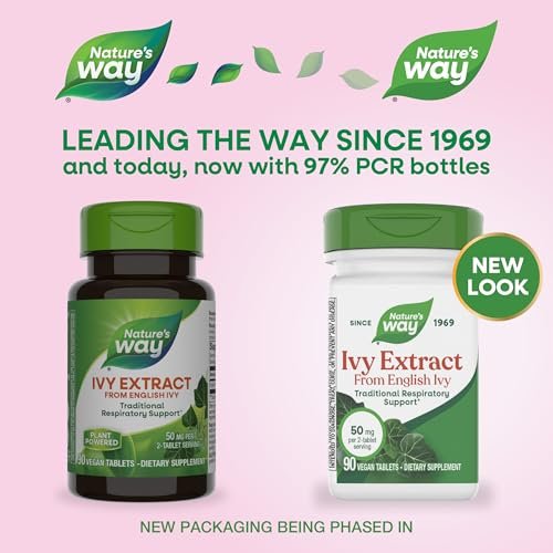 Nature's Way Efeu-Extrakt aus Efeublättern, Traditionelle Unterstützung der Atemwege*, 50 mg pro 2-Tabletten-Portion, 90 vegane Tabletten (Verpackung kann variieren)