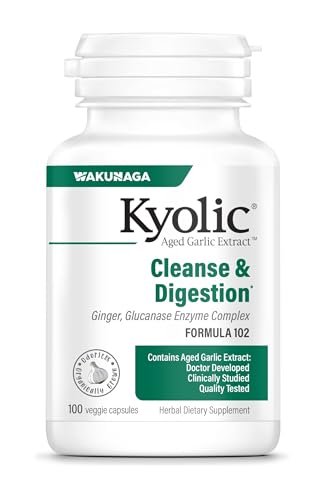 Kyolic Gealterter Knoblauchextrakt Formula 102 – Reinigung & Verdauung*, Ingwer- und Enzymkomplex, 100 Kapseln