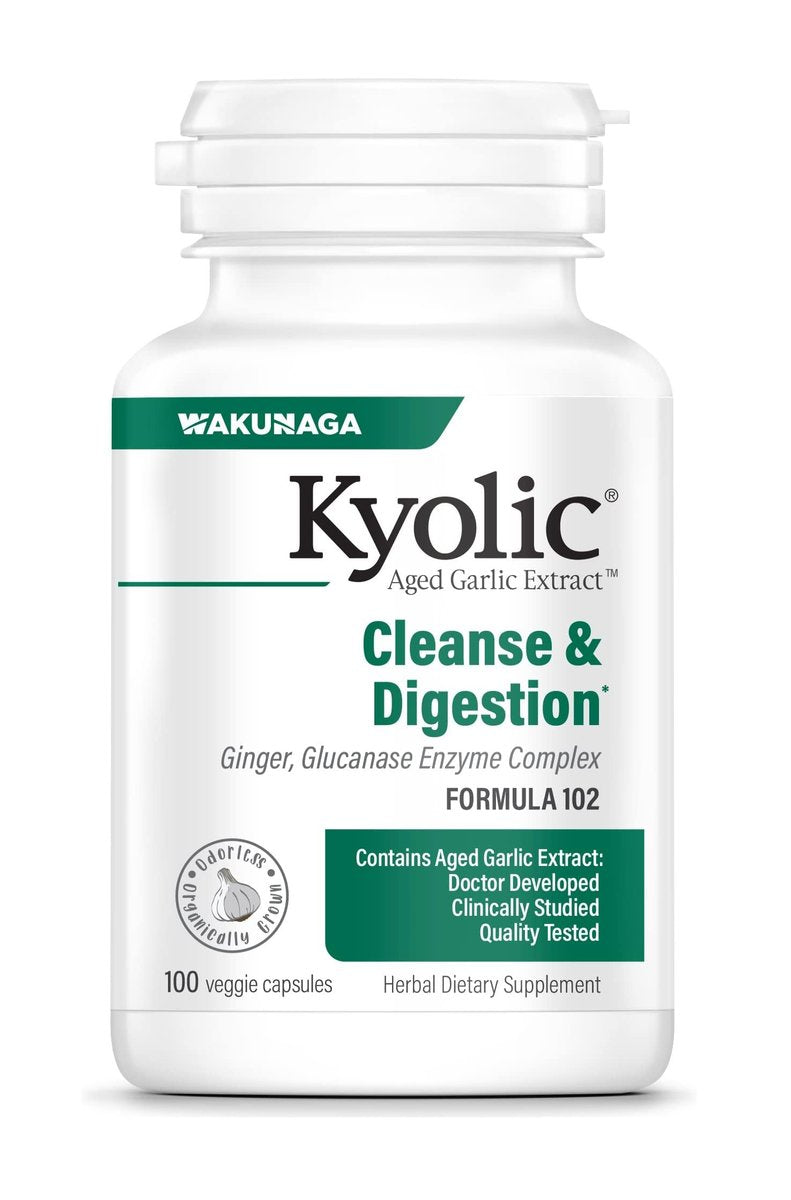 Kyolic Gealterter Knoblauchextrakt Formula 102 – Reinigung & Verdauung*, Ingwer- und Enzymkomplex, 100 Kapseln