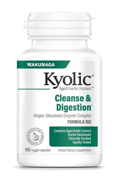 Kyolic Gealterter Knoblauchextrakt Formula 102 – Reinigung & Verdauung*, Ingwer- und Enzymkomplex, 100 Kapseln