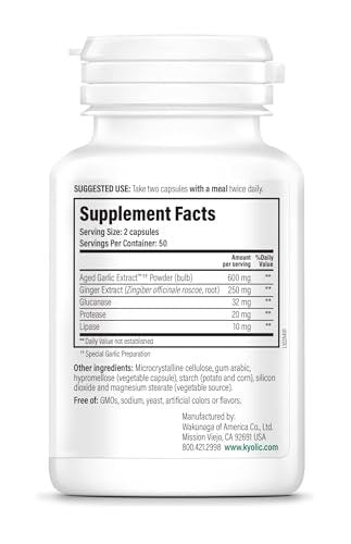 Kyolic Gealterter Knoblauchextrakt Formula 102 – Reinigung & Verdauung*, Ingwer- und Enzymkomplex, 100 Kapseln
