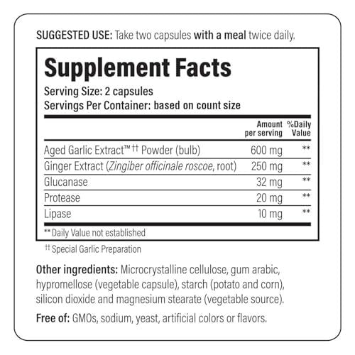 Kyolic Gealterter Knoblauchextrakt Formula 102 – Reinigung & Verdauung*, Ingwer- und Enzymkomplex, 100 Kapseln
