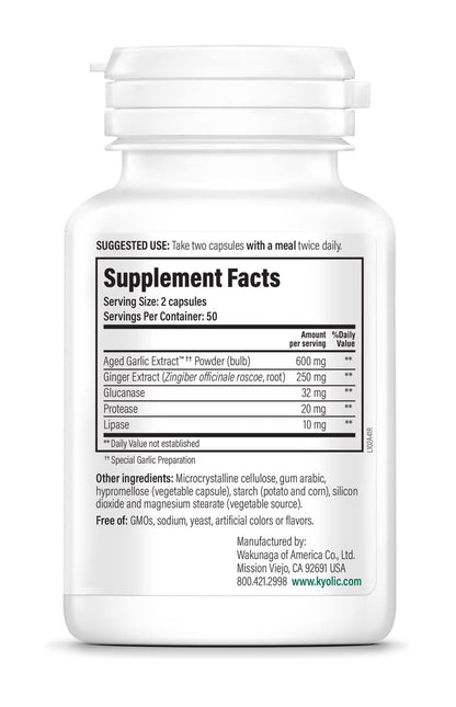 Kyolic Gealterter Knoblauchextrakt Formula 102 – Reinigung & Verdauung*, Ingwer- und Enzymkomplex, 100 Kapseln