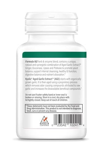 Kyolic Gealterter Knoblauchextrakt Formula 102 – Reinigung & Verdauung*, Ingwer- und Enzymkomplex, 100 Kapseln