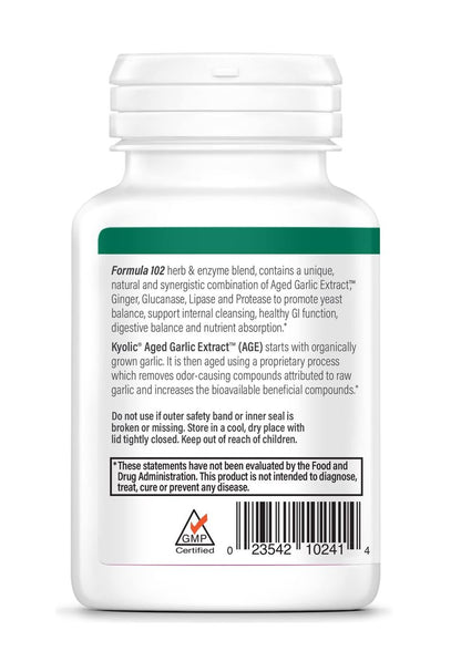 Kyolic Gealterter Knoblauchextrakt Formula 102 – Reinigung & Verdauung*, Ingwer- und Enzymkomplex, 100 Kapseln