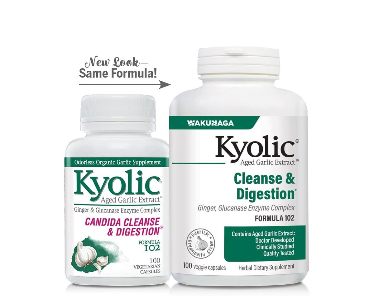Kyolic Gealterter Knoblauchextrakt Formula 102 – Reinigung & Verdauung*, Ingwer- und Enzymkomplex, 100 Kapseln