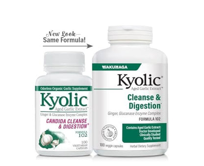 Kyolic Gealterter Knoblauchextrakt Formula 102 – Reinigung & Verdauung*, Ingwer- und Enzymkomplex, 100 Kapseln