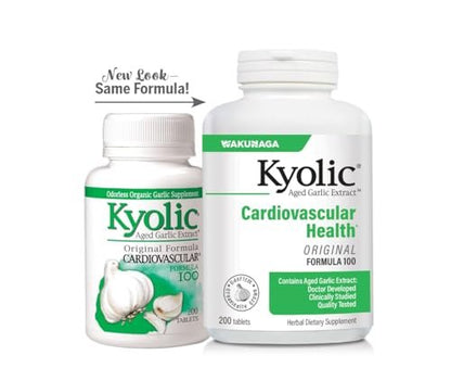 Kyolic Gealterter Knoblauchextrakt Formula 100 – Herz-Kreislauf-Gesundheit*, 200 Tabletten