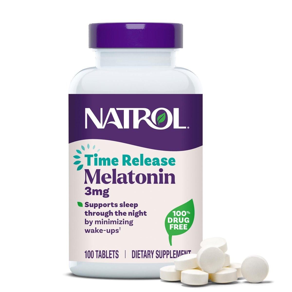 Natrol Melatonin 3 mg Zeitfreisetzung – Nahrungsergänzungsmittel zur Minimierung von Aufwachphasen, Einschlafhilfe für die Nacht, 100 Tabletten, bis zu 100 Tage Versorgung