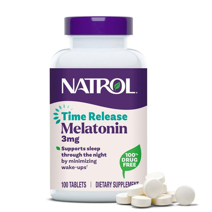 Natrol Melatonin 3 mg Zeitfreisetzung – Nahrungsergänzungsmittel zur Minimierung von Aufwachphasen, Einschlafhilfe für die Nacht, 100 Tabletten, bis zu 100 Tage Versorgung