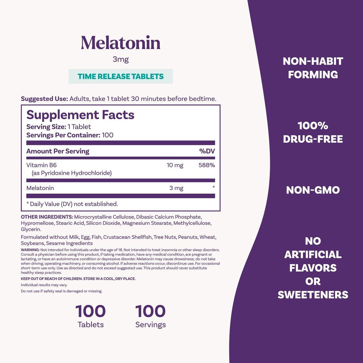 Natrol Melatonin 3 mg Zeitfreisetzung – Nahrungsergänzungsmittel zur Minimierung von Aufwachphasen, Einschlafhilfe für die Nacht, 100 Tabletten, bis zu 100 Tage Versorgung