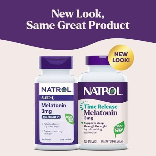 Natrol Melatonin 3 mg Zeitfreisetzung – Nahrungsergänzungsmittel zur Minimierung von Aufwachphasen, Einschlafhilfe für die Nacht, 100 Tabletten, bis zu 100 Tage Versorgung