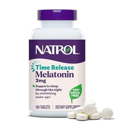 Natrol Melatonin 3 mg Zeitfreisetzung – Nahrungsergänzungsmittel zur Minimierung von Aufwachphasen, Einschlafhilfe für die Nacht, 100 Tabletten, bis zu 100 Tage Versorgung