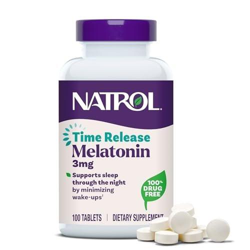 Natrol Melatonin 3 mg Zeitfreisetzung – Nahrungsergänzungsmittel zur Minimierung von Aufwachphasen, Einschlafhilfe für die Nacht, 100 Tabletten, bis zu 100 Tage Versorgung