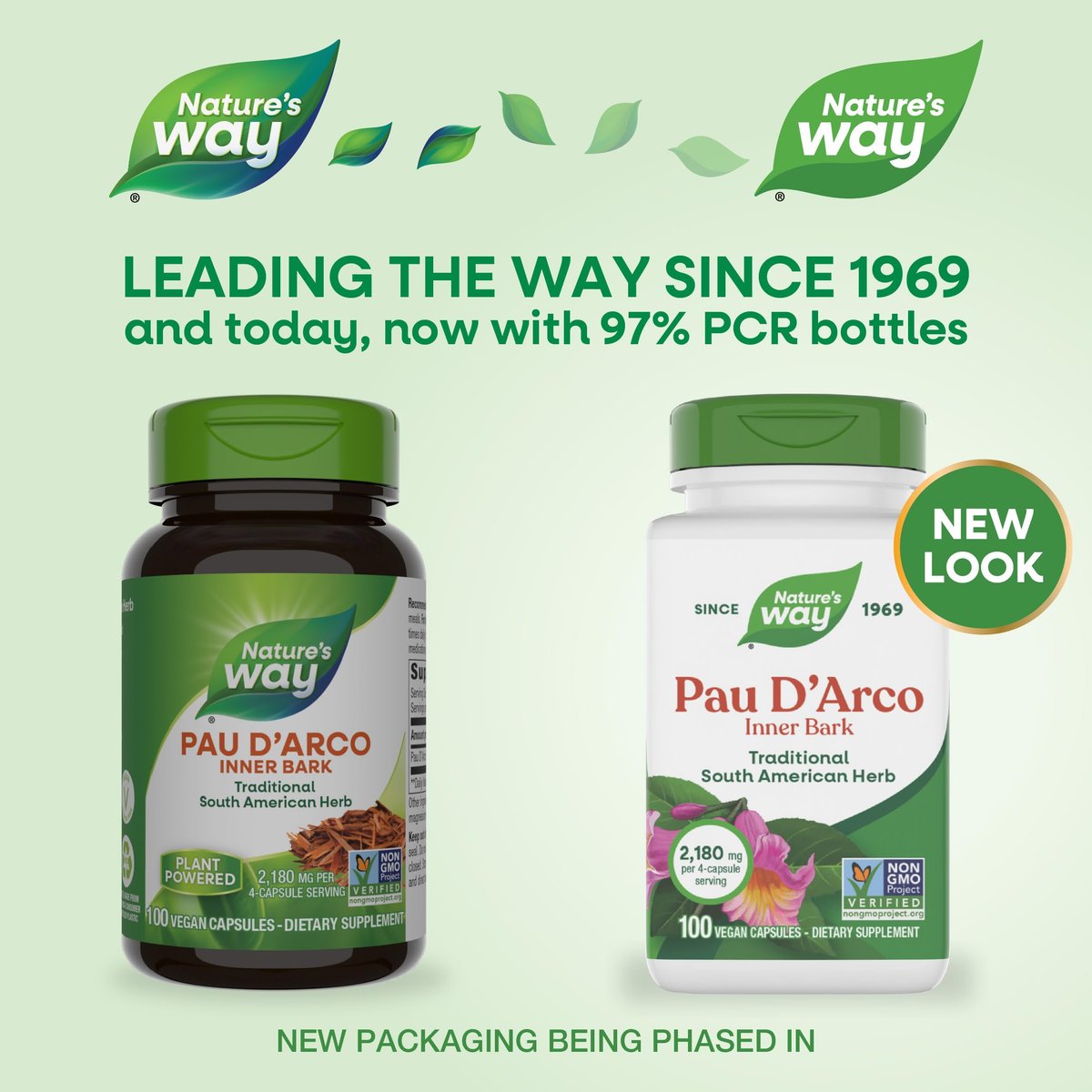 Nature's Way PAU d'Arco Innere Rinde, traditionelles südamerikanisches Kraut, 2.180 mg pro 4-Kapseln-Portion, Non-GMO Project verifiziert, 100 Kapseln (Verpackung kann variieren)
