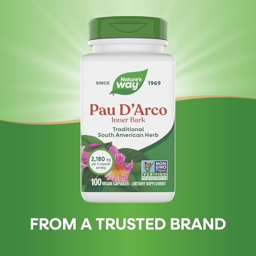 Nature's Way PAU d'Arco Innere Rinde, traditionelles südamerikanisches Kraut, 2.180 mg pro 4-Kapseln-Portion, Non-GMO Project verifiziert, 100 Kapseln (Verpackung kann variieren)