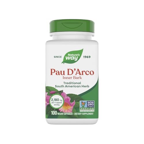 Nature's Way PAU d'Arco Innere Rinde, traditionelles südamerikanisches Kraut, 2.180 mg pro 4-Kapseln-Portion, Non-GMO Project verifiziert, 100 Kapseln (Verpackung kann variieren)