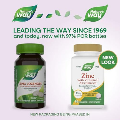 Nature's Way Zink-Lutschtabletten mit Vitamin C & Echinacea – Immununterstützung für Männer und Frauen, 60 Lutschtabletten mit Wildbeerengeschmack