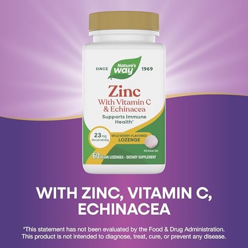 Nature's Way Zink-Lutschtabletten mit Vitamin C & Echinacea – Immununterstützung für Männer und Frauen, 60 Lutschtabletten mit Wildbeerengeschmack