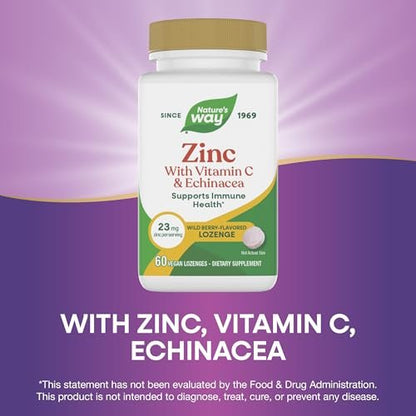 Nature's Way Zink-Lutschtabletten mit Vitamin C & Echinacea – Immununterstützung für Männer und Frauen, 60 Lutschtabletten mit Wildbeerengeschmack