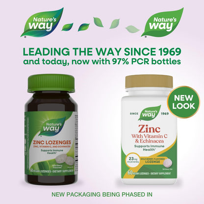 Nature's Way Zink-Lutschtabletten mit Vitamin C & Echinacea – Immununterstützung für Männer und Frauen, 60 Lutschtabletten mit Wildbeerengeschmack