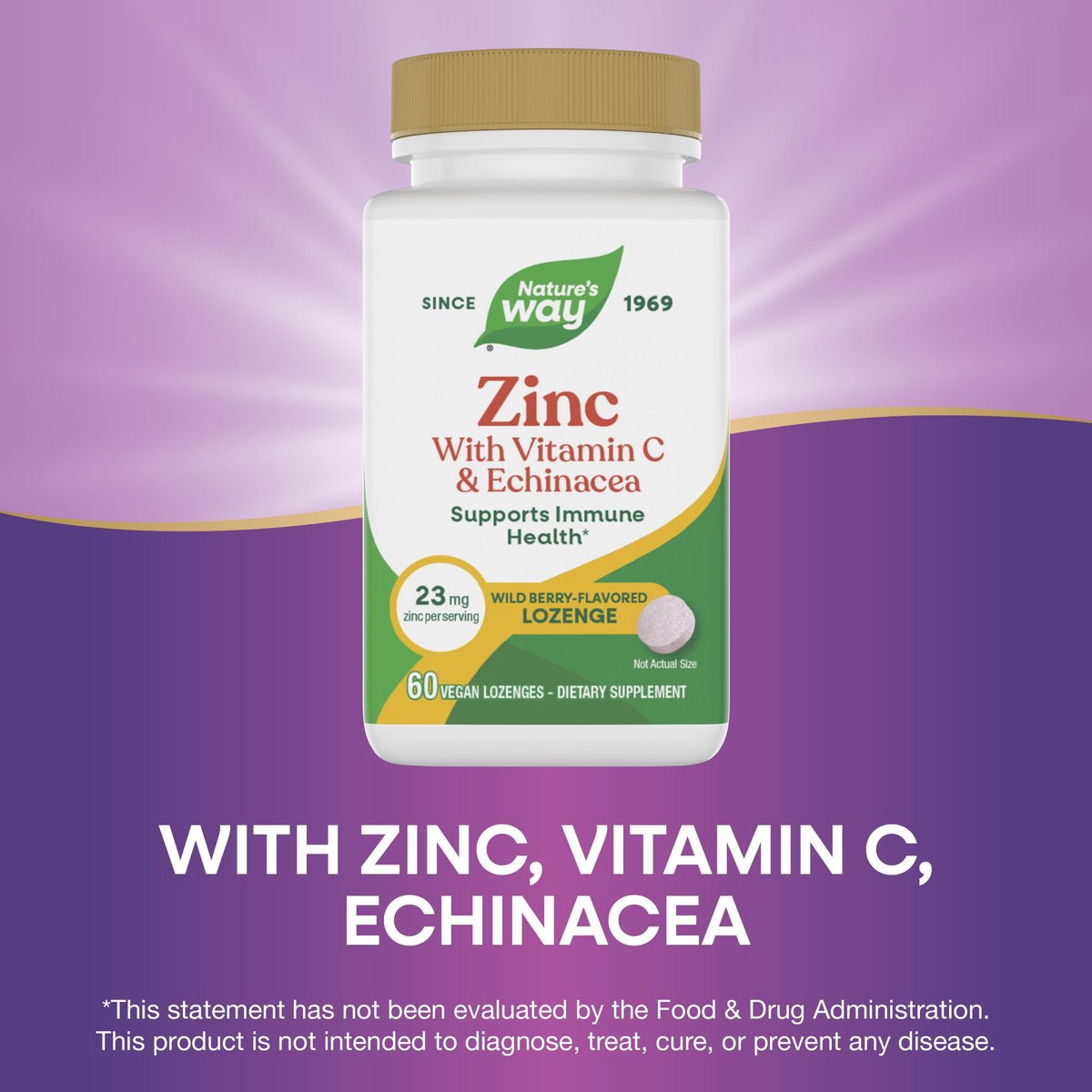 Nature's Way Zink-Lutschtabletten mit Vitamin C & Echinacea – Immununterstützung für Männer und Frauen, 60 Lutschtabletten mit Wildbeerengeschmack