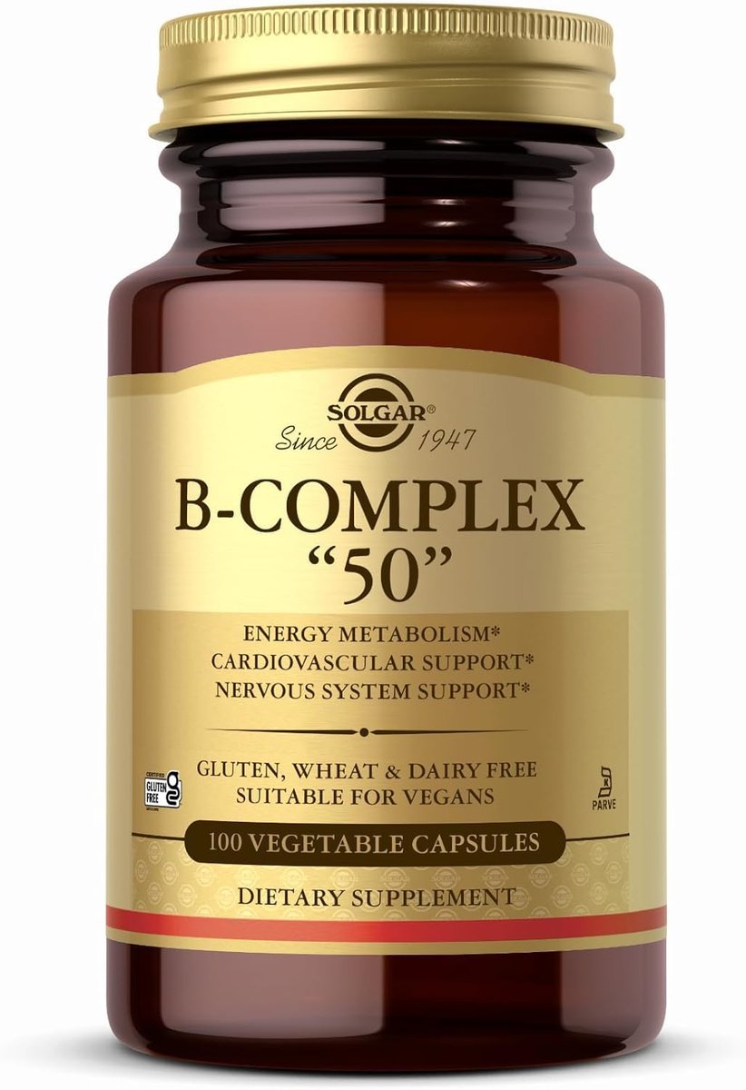 Solgar B-Complex „50“ – 100 vegane Kapseln für Energie, Herz & Nerven – Nicht-GMO, glutenfrei, laktosefrei, koscher