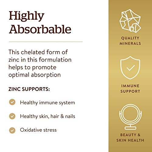 Solgar Chelat-Zink, 250 Tabletten - Zink für gesunde Haut - Unterstützt Zellwachstum & DNA-Bildung - Antioxidative Wirkung - Unterstützt ein gesundes Immunsystem - Nicht GVO, Vegan - 250 Portionen