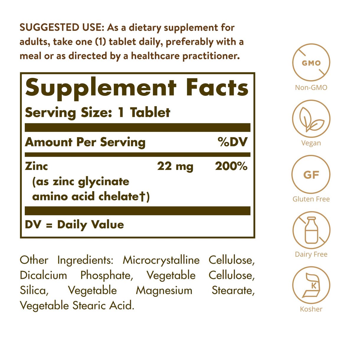 Solgar Chelat-Zink, 250 Tabletten - Zink für gesunde Haut - Unterstützt Zellwachstum & DNA-Bildung - Antioxidative Wirkung - Unterstützt ein gesundes Immunsystem - Nicht GVO, Vegan - 250 Portionen